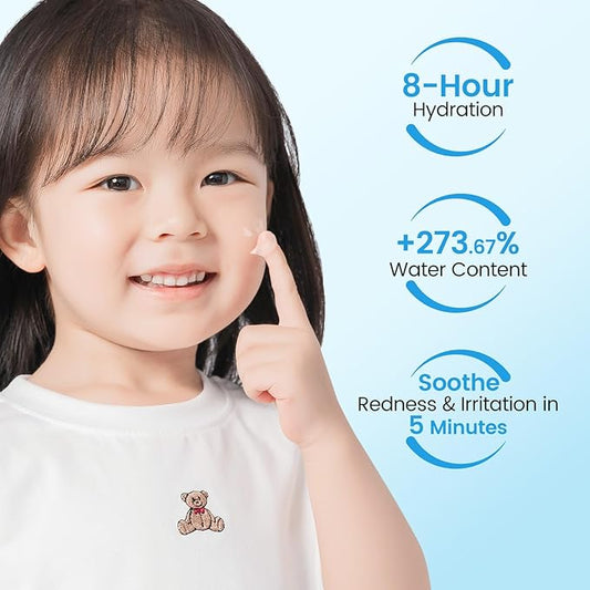 RUNBEN Kids Face Gel Cream with Centella Asiatiaca, Lightweight & Moisturizing, Clean & Gentle Lotion for Baby Sensitive Skin, Waterless Formula, Fragrance Free, 2.64 oz