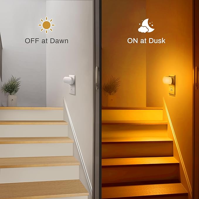 DORESshop Amber Night Light, Auto On/Off, 0-100 LM Adjustable Brightness, Dimmable Plug Into Wall Light Sensor Night Light for Kids Room, Bedroom, Stair Lights, Amber, 1W, 2 Pack