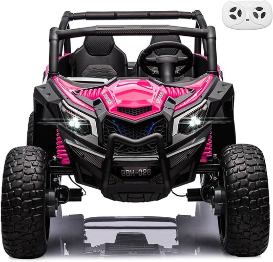 MOLACHI 24V Kids UTV with Remote Control, 2 Adjustable Seater 4WD Ride On Toy for Big Kids Ride On Truck with EVA Wheels, 3 Speeds Vehicle, LED Lights, 4 Shock Absorbers, Music & Horn, Bluetooth, Pink