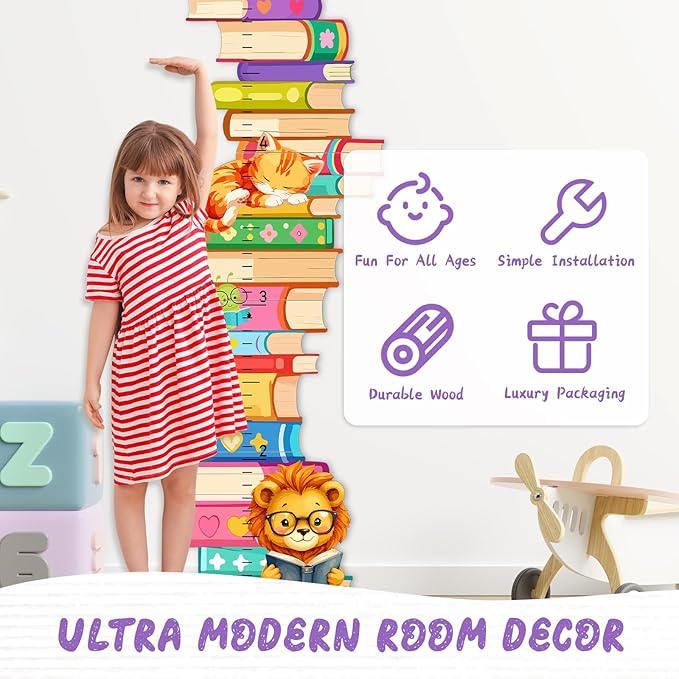 Woodemon Personalized Name Wooden Growth Charts for Kids, Stacks of Book Height Measurement for Wall Girls Boys Teen Room Nursery Decor
