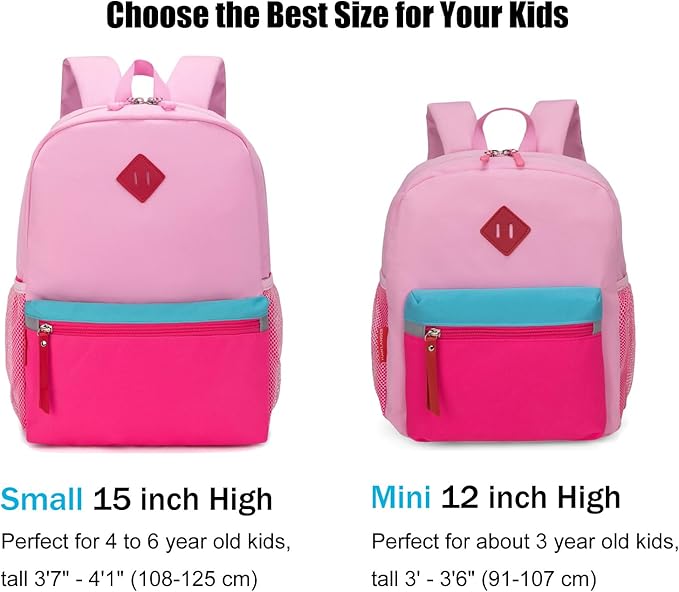 HawLander Little Kids Backpack for Boys or Girls, Toddler School Bag Fits 3 to 6 years old, Pink, 15 Inch