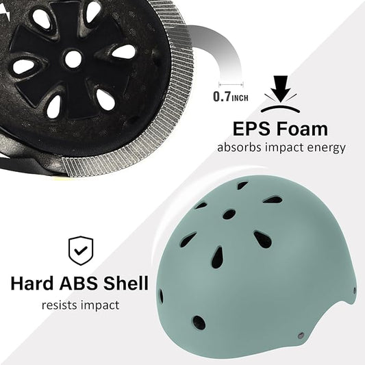 Skateboard Bike Helmet, Lightweight Adjustable, Multi-Sport for Bicycle Skate Scooter, 3 Sizes for Adult Youth & Kids