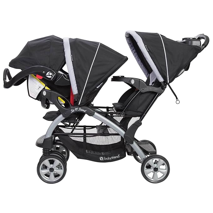 Baby Trend Infant and Toddler Double Stroller & 2 Car Seat Combo, 3 Pc Set, Stormy - Portable and Lightweight Stroller Duo and Car Seat Travel System Tandem