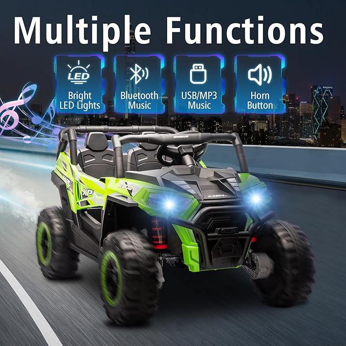 24V Car for Kids, 4WD Ride on Electric Cars, 4x4 Battery Powered Electric UTV for Boys Girls, 3 Speeds Off Road Truck with Bluetooth (Green)