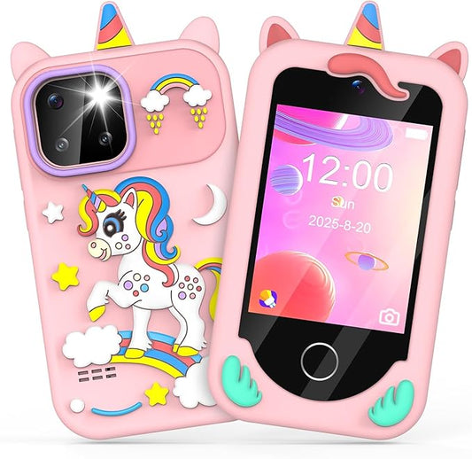 Kids' Phone Toy Imitate Smartphone Toy for 3-8 Year Old Girls & Boys - No Internet/Calls, HD Camera, MP3 Player, Learning Games | Christmas Birthday Gift for Toddlers (Pink)