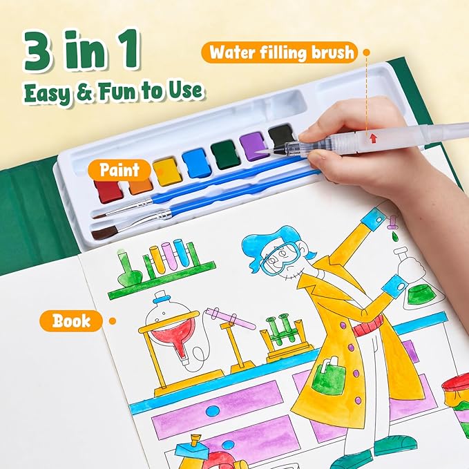 JoyCat Paint with Water Coloring Books for Toddlers, Watercolor Painting Sets for Kids Ages 3-5 4-8, Arts and Crafts Drawing Activities Toy Birthday Gift for Boys Girls (Occupations)