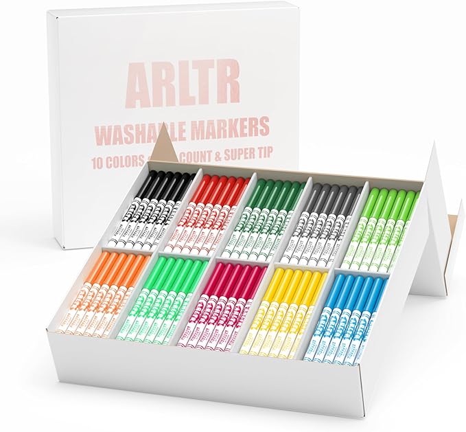 ARLTR Washable Markers Bulk, Bulk Pack of 400 in 10 Vibrant Colors with Super Tip - Perfect for Kids' Classrooms & Teachers