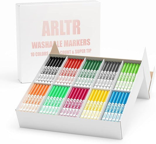 ARLTR Washable Markers Bulk, Bulk Pack of 400 in 10 Vibrant Colors with Super Tip - Perfect for Kids' Classrooms & Teachers