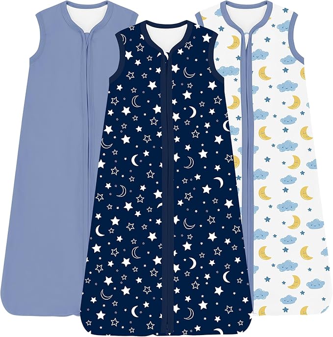 Baby Sleep Sacks Lightweight, Soft & Breathable 0.5 TOG Wearable Blanket with Zipper, 3-Pack 0-3-6-12-24-4T