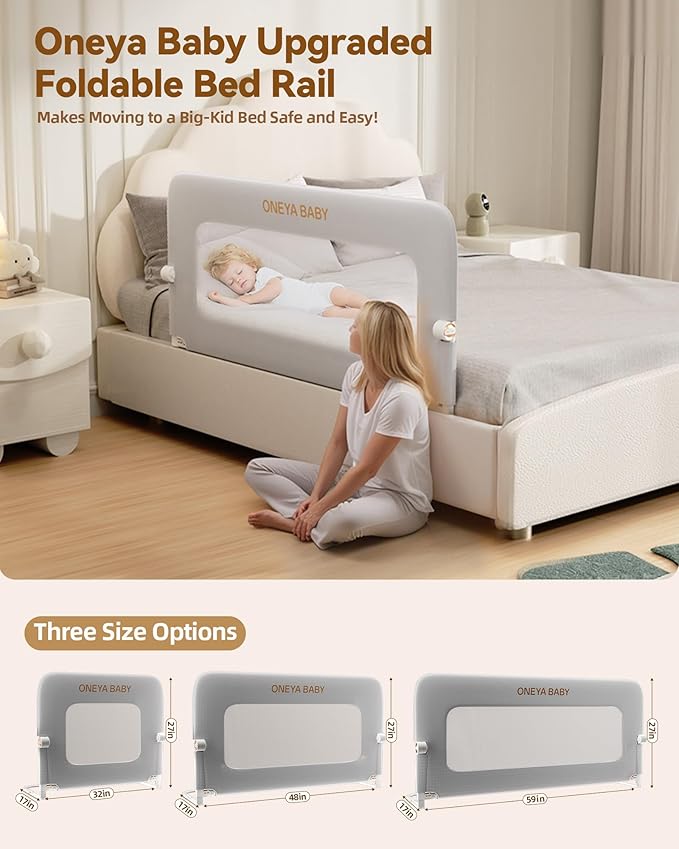 Baby Bed Rail Guard, 48in Thickened Toddler Bed Rail for Toddlers, Extral Tall Swing Down Child Safety Side Railing Guards with Reinforced Anchor for Twin, Full, Queen, King Bunk Size Bed, Grey, 27”H