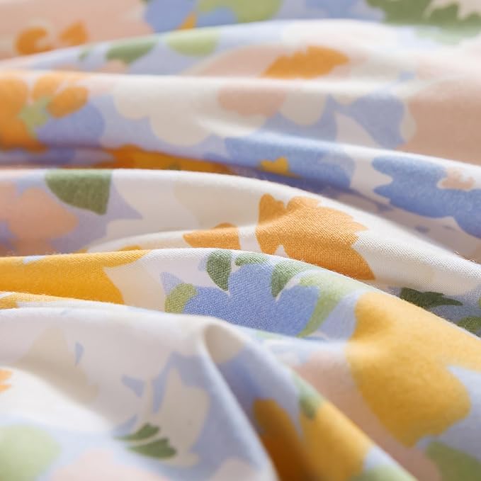 Caressma Twin Size 5 Pieces Comforter Set Bed-in-a-Bag,Soft Fabric Print Yellow Floral for Baby & Kids,Includes Flower Comforter, Fitted Sheet, Flat Sheet，Pillow Case & Pillow Shame for All Seasons