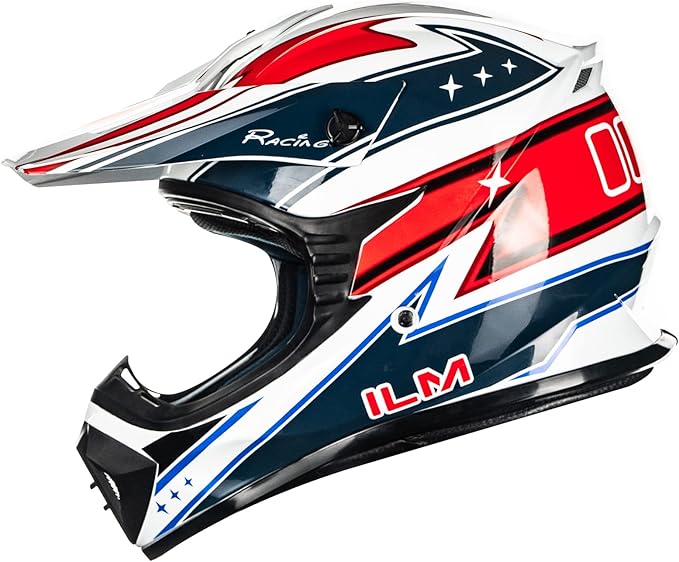 ILM Adult Dirt Bike Helmets Motocross ATV Dirtbike BMX MX Offroad Full Face Motorcycle Helmet, DOT Approved Model 128S (Red Blue, Adult-Large)