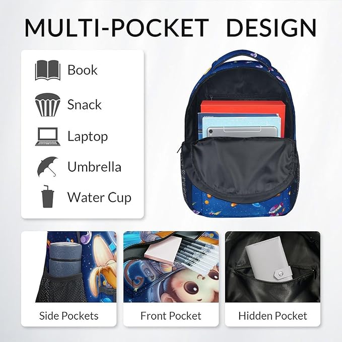 Kids' Backpacks - Personalized Monkey Backpacks with Lunch Bag - Custom Bookbag Set for Girls Boys - Toddler School Bag for Kindergarten/Preschool/Elementary(17 Inch)