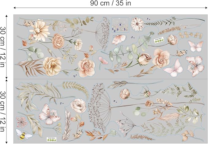 fufuquare Watercolor Boho Wildflower Wall Decals Dandelion Flower Grass Butterfly Wall Stickers Vintage Art Baby Nursery Girls Bedroom Kids Living Room Home Decor