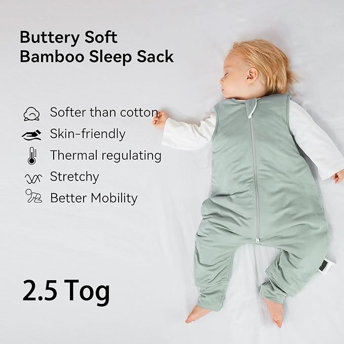 BubblePanda Rayon Made From Bamboo Toddler Sleep Sack with Feet 6-12 Months 2.5 Tog Winter Ultra Soft Warm Baby Sleep Bag Walker Quilted Thick Wearable Blanket with Legs 2-Way Zipper