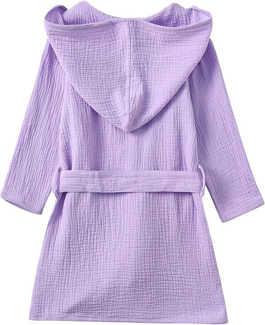 Organic Cotton Toddler Bathrobe, Soft and Breathable Baby Robe for Kid, Boy& Girl Hooded Robe Muslin
