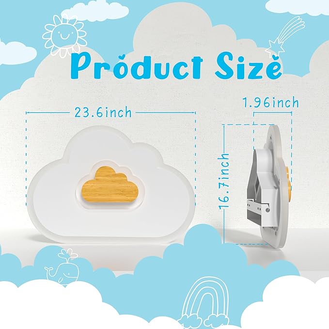 LED Wood Cloud Cartoon Kids Ceiling Light 23.62in - 3000-6500K with Nightlight - Bedroom Nursery Lamps for Girls & Boys