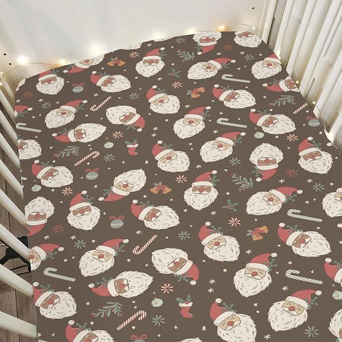 Vintage Christmas Santa Claus Baby Crib Sheets for Boy Girl 52"x28" Santa Stockings Candy Fir Cherry Soft Snug Fitted Crib Mattress Cover Winter Holiday Baby Sheet for Standard Crib & Toddler Mattress