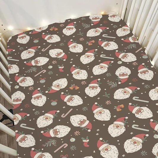Vintage Christmas Santa Claus Baby Crib Sheets for Boy Girl 52"x28" Santa Stockings Candy Fir Cherry Soft Snug Fitted Crib Mattress Cover Winter Holiday Baby Sheet for Standard Crib & Toddler Mattress