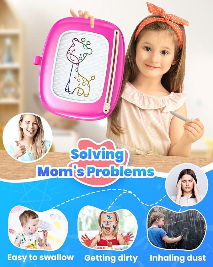 Seimome Magnetic Drawing Board, Toddler Girl Toy for 1-3 Year Old, Doodle Board Learning and Educational Toy for 1 2 3 Year Old Baby Birthday Gift- Deep Pink