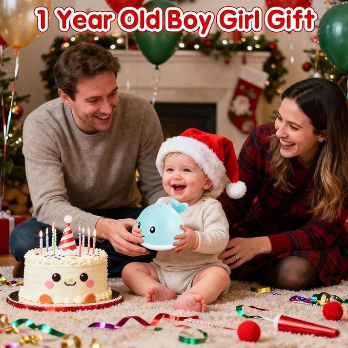 Baby Bath Toys, Toddler Bath Toys for Kids Ages 1-3, Christmas Stocking Stuffers 1 2 3 Year Boy Girl Gifts, Infant Baby Toy 6-12-18 Months, Light Up Whale Bath Toy Sprinkler Bathtub Water Toy