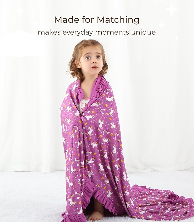 Premium Baby Blankets, Soft Viscose from Bamboo Blanket for Girls, Nursery Crib Bedding Quilt for Newborn and Toddler, Ruffle Blanket Cooling for Hot Sleepers 50''x50'' Purple Unicorn