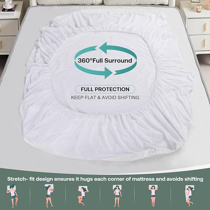 Full Size Mattress Protector 54x75 in【Fits for 6-18" Deep】 5-Sided Fitted Sheet Mattress Covers, Smooth Top Fabric with Elastic Band