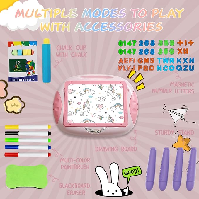 Gifts for 1-2 Year Old Girls,Toddlers Toys with Magnetic Letters and Numbers, Art Easel for Kids 1 2 Year Old, Girl Birthday Christmas Gifts (Pink)