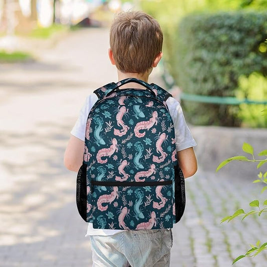 Mercuryelf Axolotl Backpack for Girls Boys, 16 Inch Dark Blue Backpacks for School Travel, Fashion Lightweight Bookbag for Kids