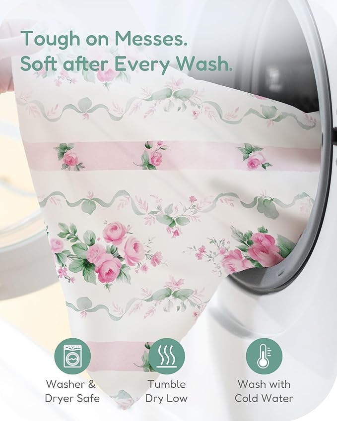 Pack and Play Sheets Fitted, Pink Roses Pattern, Breathable and Safe, Hypoallergenic, 2 Pack for Baby Girls