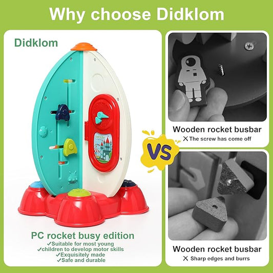 Musical Space Activity Cube Toy with Lights & Sounds - Sensory Educational Busy Board for Baby Boys Girls 6-18 Months, Montessori Learning Toy 1st Birthday Gift (Rocket Theme)
