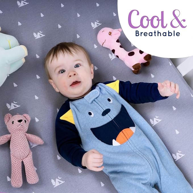 GROW WILD Pack n Play, Mini Crib Sheets 3-Pack | Soft Jersey Sheet Set for Boys or Girls | Playard Mattress, Pack and Play Sheets Fitted | Portable Bassinet Sheet - Woodland Nursery Decor