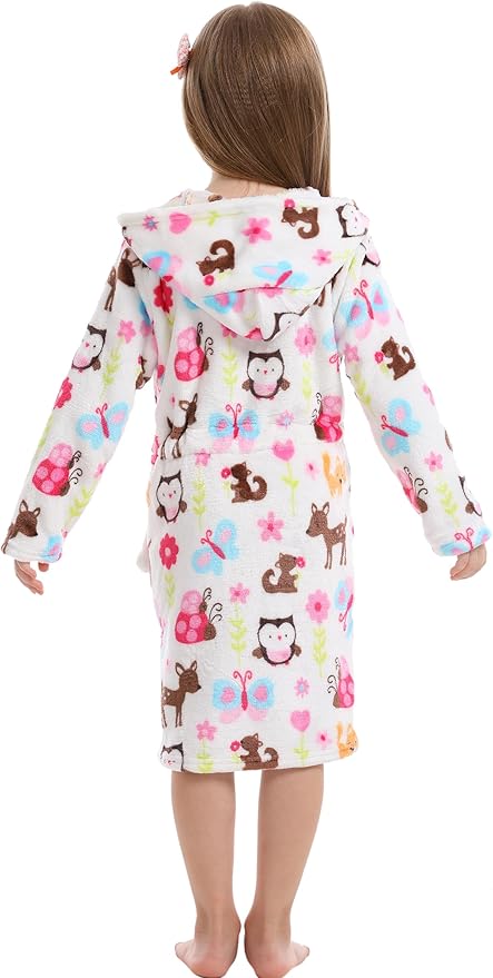 Toddler Robes Cute Pattern Bathrobe Unisex Kids Robe Baby Flannel Hoodie Pajamas Sleepwear