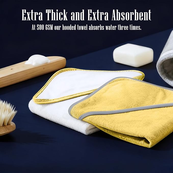 2 Pack Premium Baby Bath Towel - Rayon Made from Bamboo, Hooded Towels for Babies,Toddler,Infant - Newborn Essential -Perfect Baby Registry Gifts (White and Yellow, 30 x 30 Inch)