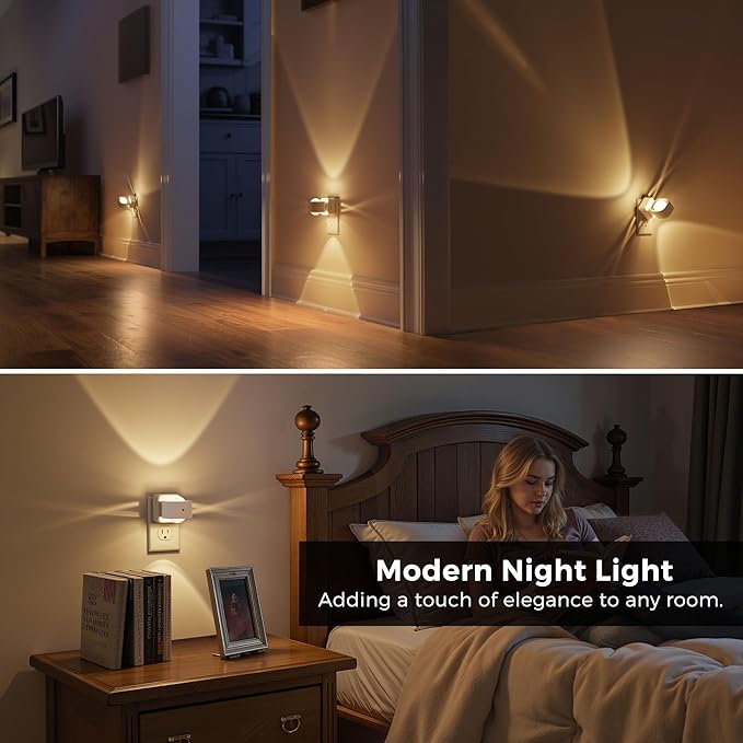 L LOHAS LED Night Lights Plug into Wall, Night Light Projector, Dusk to Dawn Sensor, Rotating White Nightlight for Kids, Soft White Ambient Lighting for Bathroom, Gaming Room, Gifts,1 Pack
