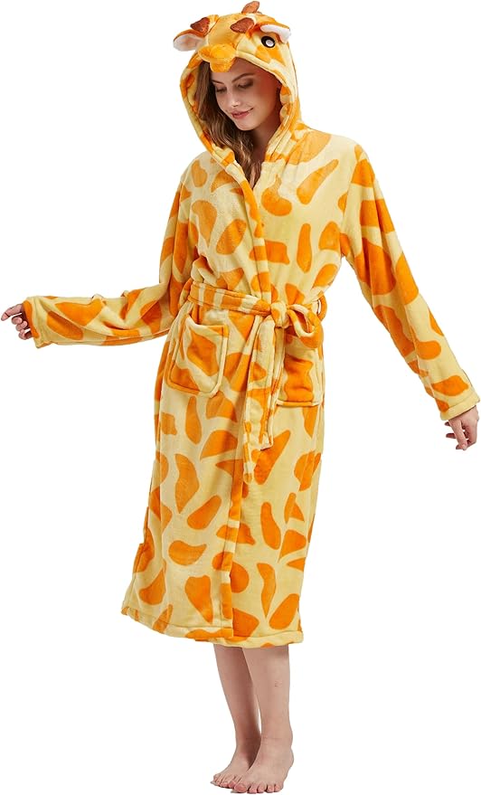 CuteOn Bathrobe for Women Soft Fleece Hooded Plush Loungewear