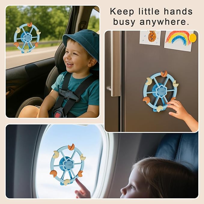 Bathtub Suction Spinner Toys - Silicone Bath & High Chair Ferris Wheel Shape Sensory Toy for Babies & Toddlers, Novelty Spinners with Suction Cup, Car Window Travel Toys（Blue）