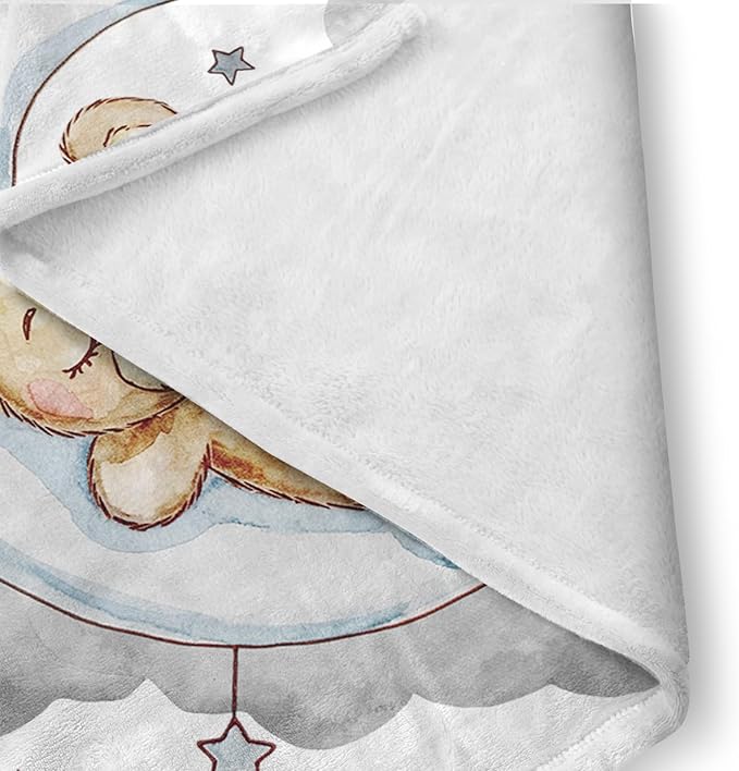 Custom Baby Bedding Set, Personalized Grey Moon Bear Bedding, Baby Blanket Fitted Sheet Changing Cover Nursery Rug Room Decor Gift Idea