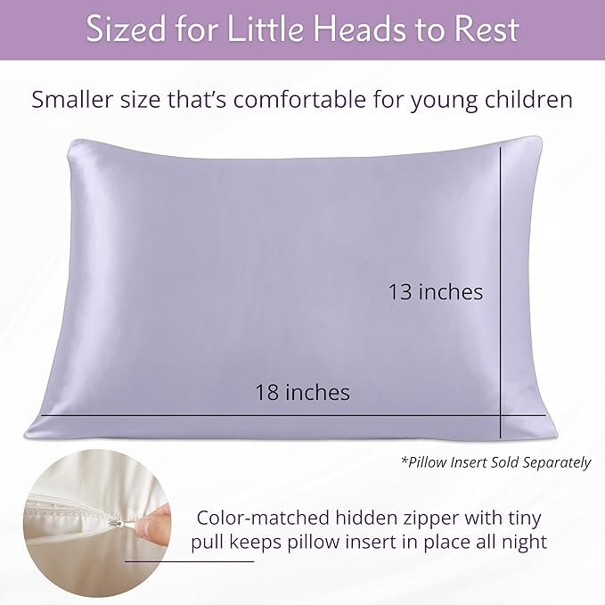 Mulberry Park 19 Momme Silk Pillowcase for Kids & Toddlers - Prevents Bed Head & Frizz, Gentle on Delicate Skin & Hair - Grade 6A Pure Mulberry Silk - 13" x 19" / Peaceful Purple