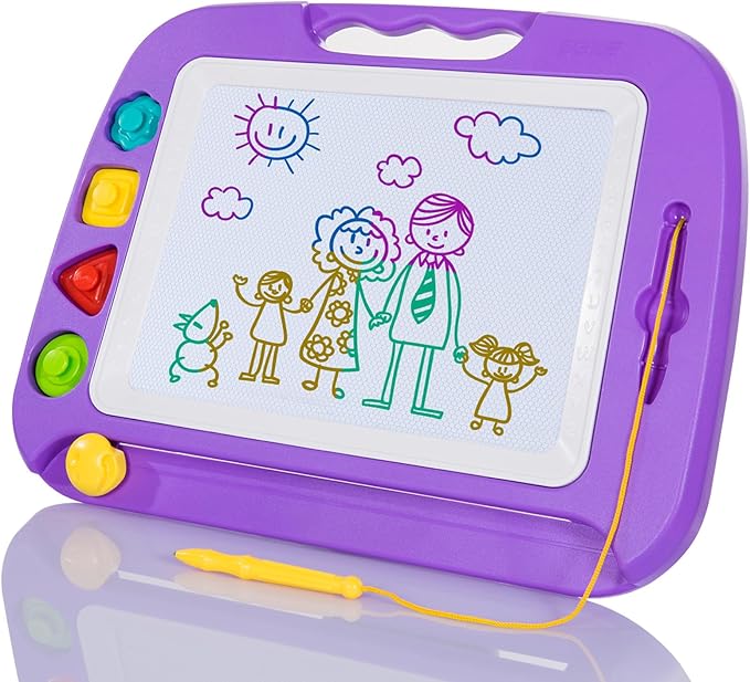SGILE Large Magnetic Drawing Board for Kids, Toddlers Toys for 1 2 3 4 Year Old, Etch & Sketch Pad with 4 Stamps, Learning and Educational Toys for Boys Girls Gift, 16 ×13 in (42 x 32 CM), Purple