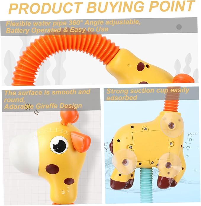 Bath Toys, 360° Adjustable Electric Giraffe Baby Shower Head with Flexible Neck Tube, Battery Operated Baby Bath Sprayer Water Toy with Suction Cup for Toddler Child 3+