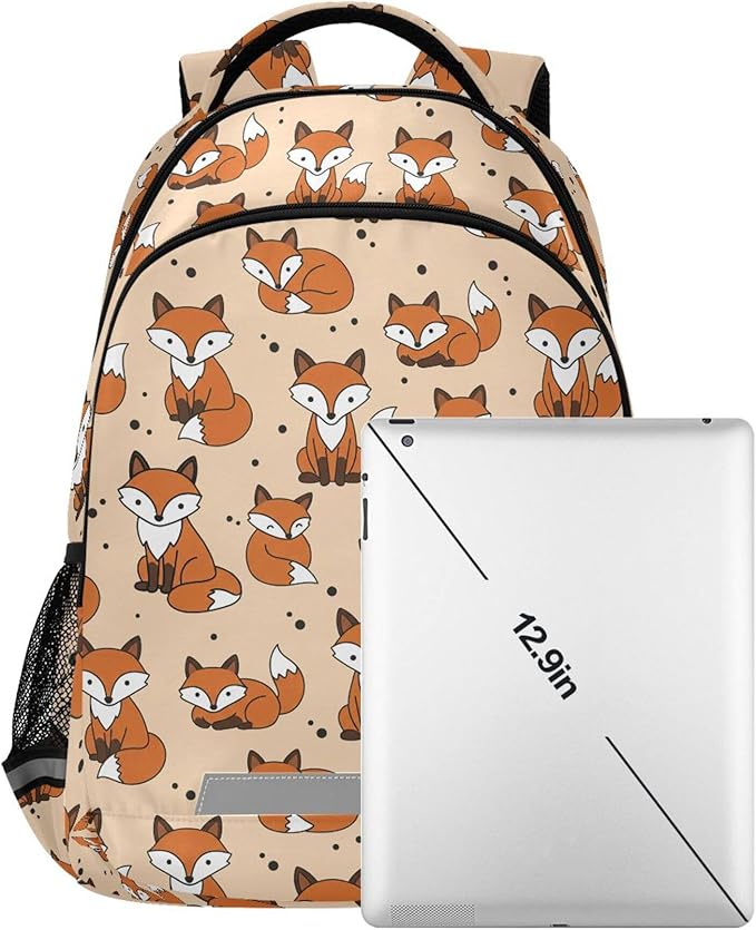 MNSRUU School Backpack with Chest Strap, Cute Fox Laptop Backpack, Travel Hiking Backpack for Boys Girls, Rucksack, Knapsack