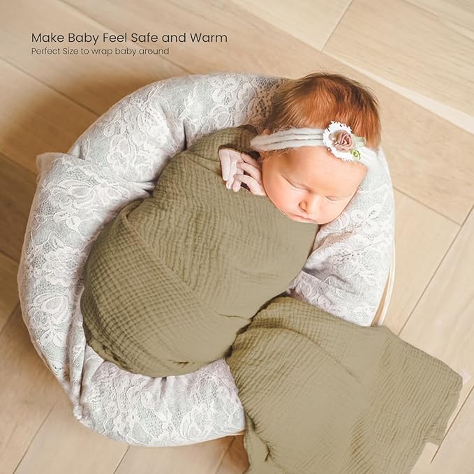 lulumoon Muslin Swaddle Blankets for Baby: Soft Cotton Newborn Receiving Blankets - Floral Print Nursery Gift Set for Baby Girls(Olive Flower)