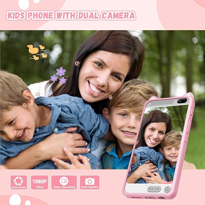 Kids Smart Phone for Girls, 3.97" Touchscreen Kids Phone Toys for 3-12 Birthday, Dual Camera, Built-in 8G SD Card Cell Phone for Boys Girls Toys(Pink)