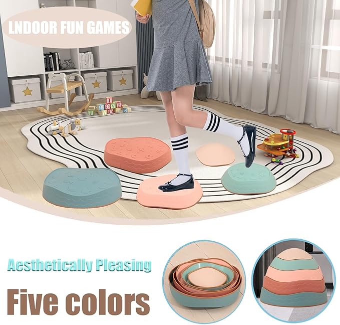 Fanboxk Stepping Stones for Kids,Non-Slip Toddler Sensory Stepping Stones for Promoting Toddler Balance Coordination Skills,Obstacle Courses Sensory Toys Outdoor or Indoor Play for Kids Age 3-8