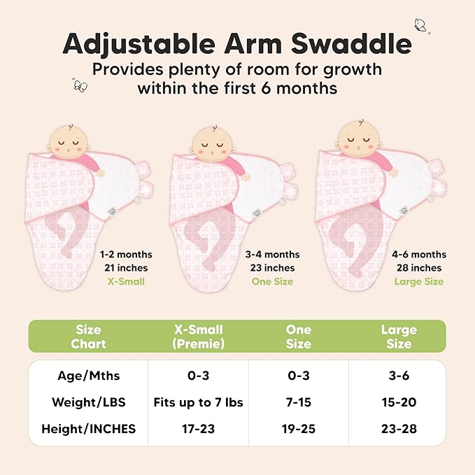 3-Pack Organic Baby Swaddle Sleep Sacks - Swaddles for Newborns, Infant 0-3 Months, Baby Girls, Boys, Soft & Snug Newborn Sleep Sack, Nursery Swaddling Blankets (Blossom, XS)