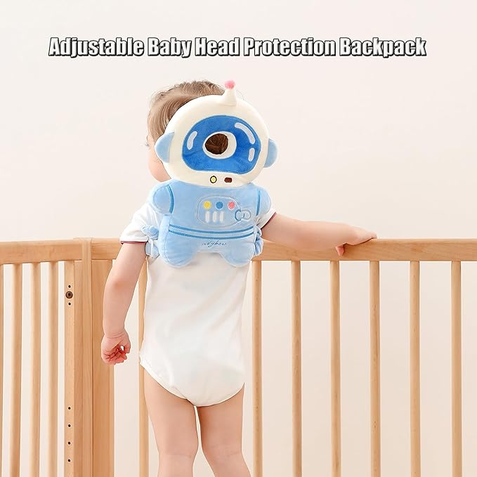 Feidoog Baby Head Protection Backpack with 3 Baby Knee Pads - Soft & Lightweight Head Protection for Walking and Crawling,Blue White Astronauts