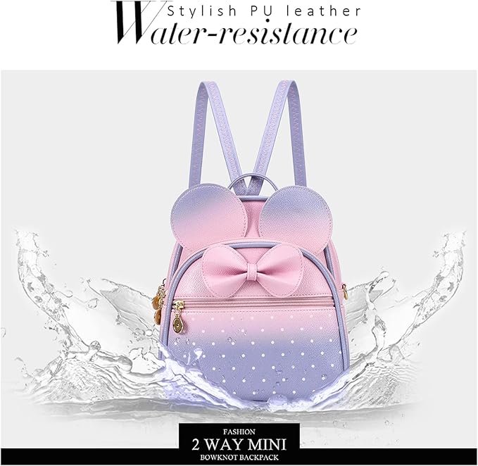 KL928 Girls Mini Backpack Bowknot Polka Dot Cute Small Daypacks Convertible Shoulder Bag Purse for Women