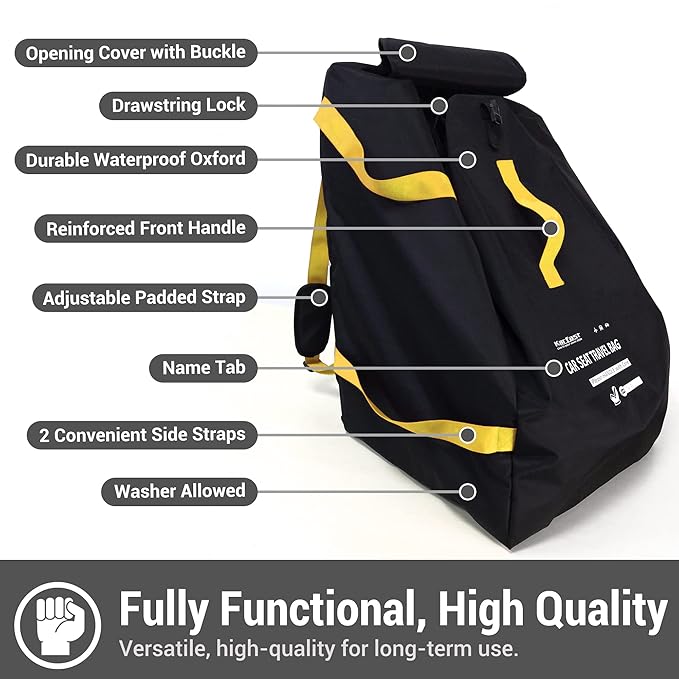 ProFaster Car Seat Travel Bag Backpack for Air Travel - Karfast Universal Infant Carseat Gate Check Bag Cover for Airplane, Foldable with Pouch, Yellow