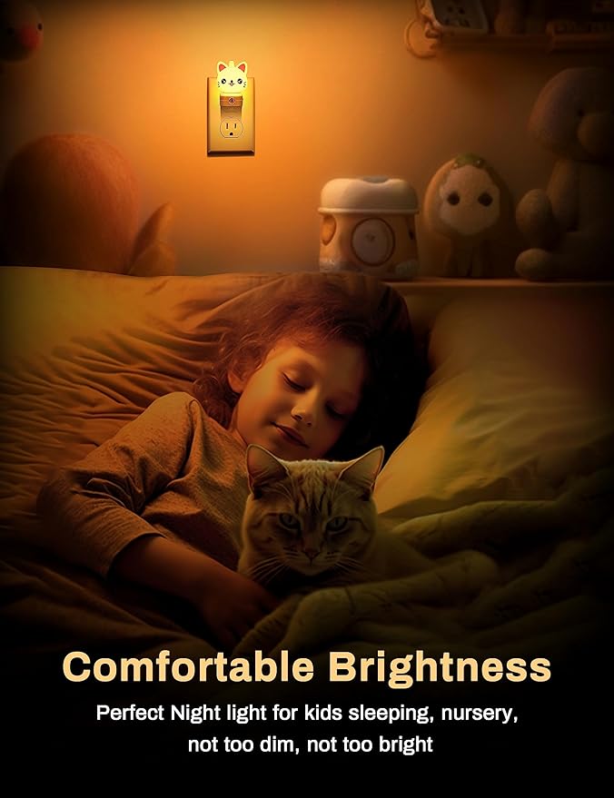Cat Night Lights Plug Into Wall [2 Pack], Cute Night Light for Kids, 8-Color RGB LED Night Light, Nightlight with Dusk to Dawn Sensor for Kids Room, Bathroom, Bedroom Décor, Children Christmas Gift